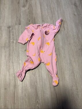 Pekkle Pink Banana-Print Zip Front Baby One-Piece